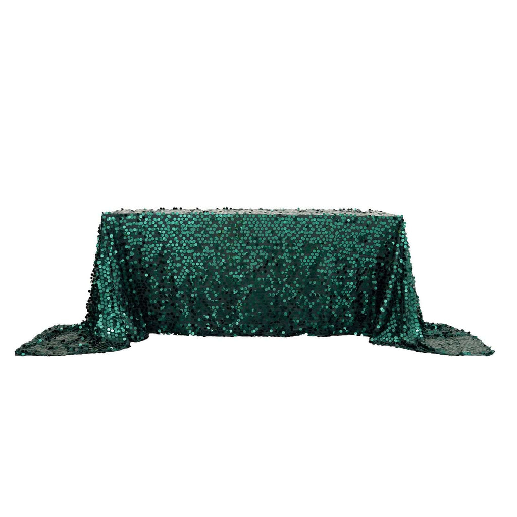 Sequin 90"x156" Rectangle Tablecloth Hunter Emerald Green - Seamless Big Payette Table Cover