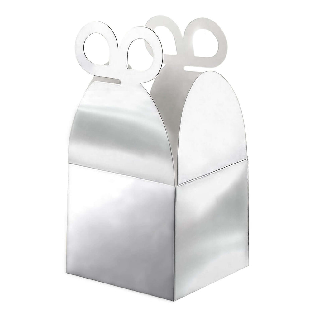 25 Pack Metallic Silver Butterfly Top Premium Party Favor Boxes, Cardstock Candy Gift Boxes - 250 GSM