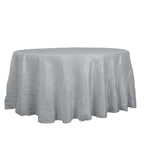 Taffeta 120" Round Tablecloth Silver - Seamless Accordion Crinkle Table Cover