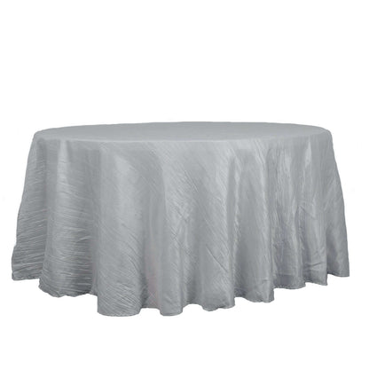 Taffeta 120" Round Tablecloth Silver - Seamless Accordion Crinkle Table Cover