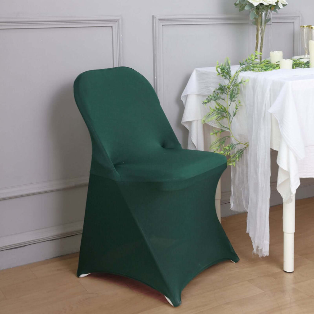 Stretch Spandex Chair Cover Hunter Emerald Green for Folding Chairs - Reusable & Wrinkle-Resistant 160GSM Fitted Slipcover