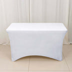 Stretch Spandex 48"x30" Rectangle Tablecloth White - Durable Form-Fitting Table Cover for Events & Presentations