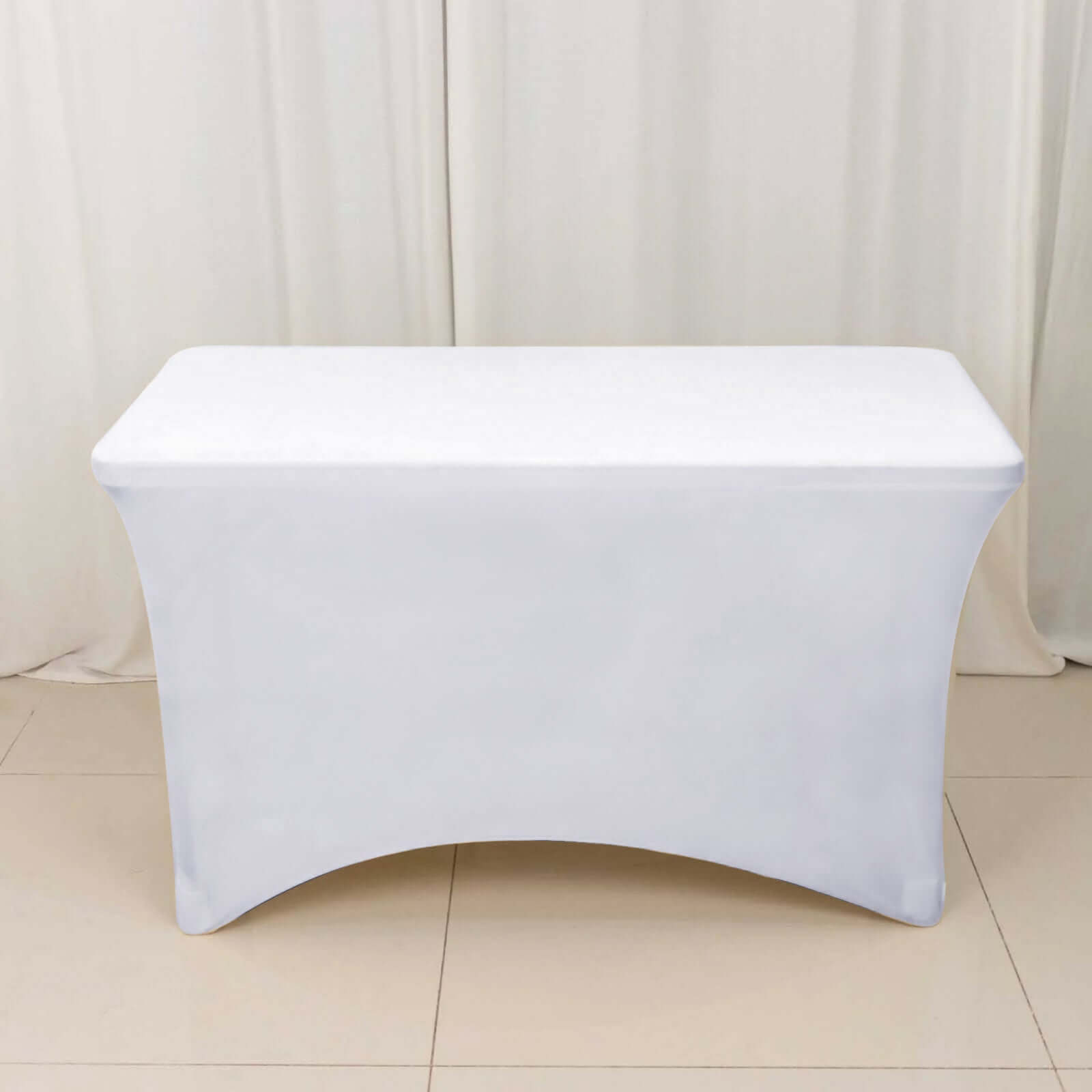 Stretch Spandex 48"x30" Rectangle Tablecloth White - Durable Form-Fitting Table Cover for Events & Presentations