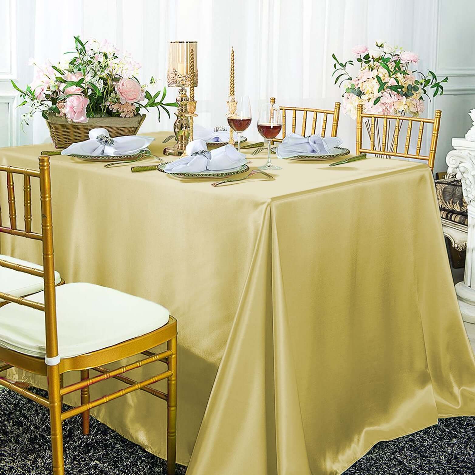 Satin Rectangular 90"x132" Tablecloth Champagne - Seamless Table Cover