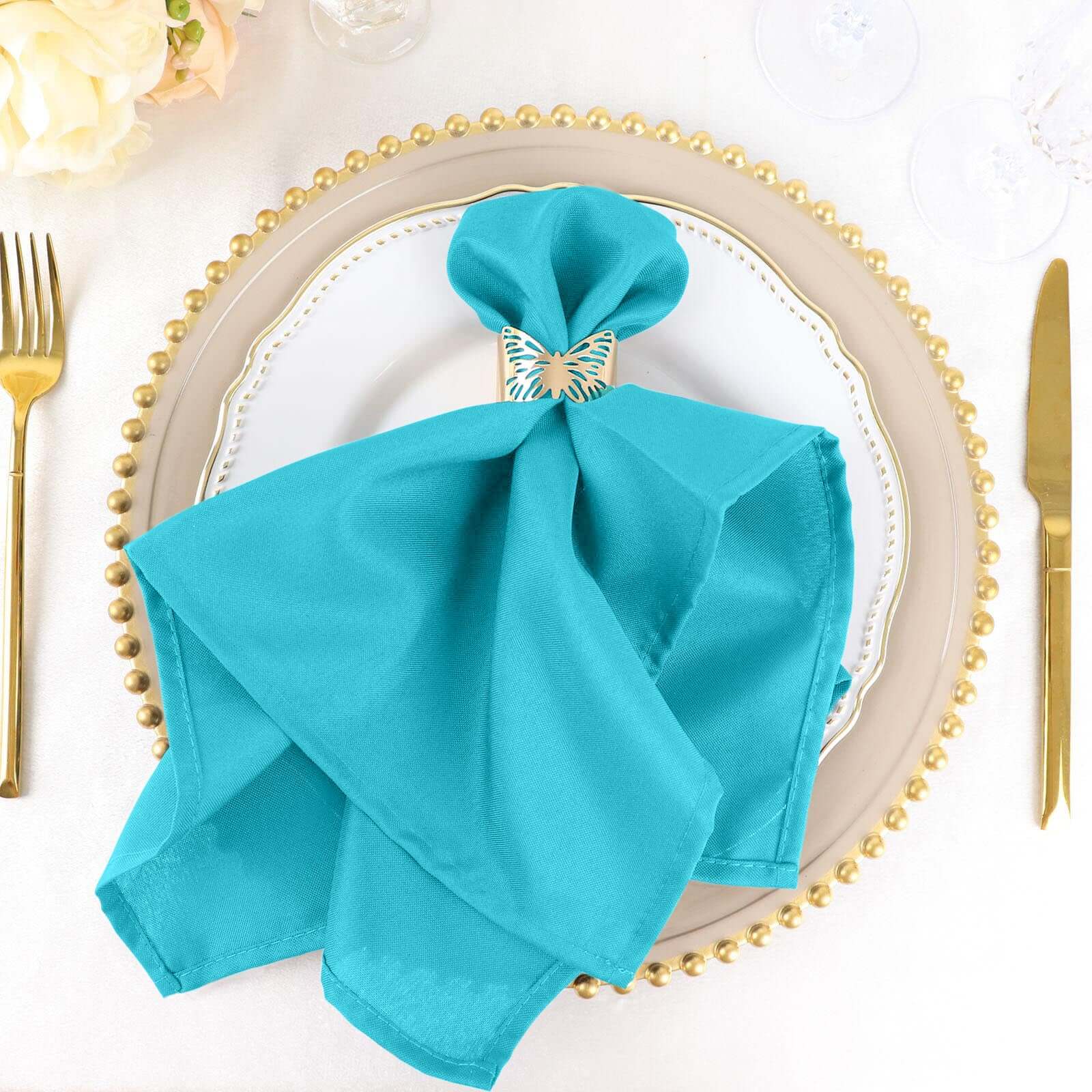 5 Pack Polyester 20"x20" Napkins Turquoise - Wrinkle Resistant & Easy Care Cloth Napkins