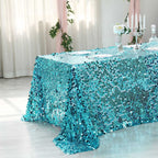 Sequin 90"x156" Rectangle Tablecloth Turquoise - Seamless Big Payette Table Cover