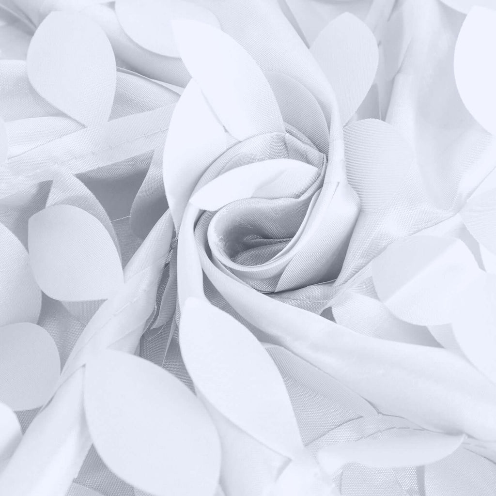 Taffeta 132" Round Tablecloth White 3D Leaf Petal Design Seamless Table Cover for Chic Wedding & Event Decor