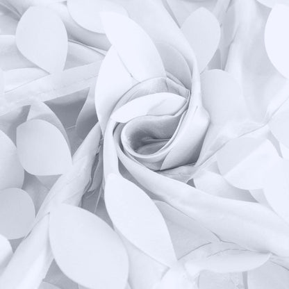 Taffeta 132" Round Tablecloth White 3D Leaf Petal Design Seamless Table Cover for Chic Wedding & Event Decor
