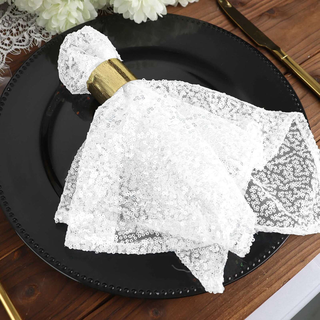 Sequin 20"x20" Napkin White - Shimmering Decorative Dinner Napkin for Weddings & Events