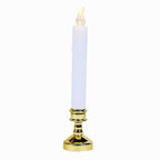 Set of 6 LED Window Candles Flickering White - Battery Operated Taper Candles with Gold Holders 10"