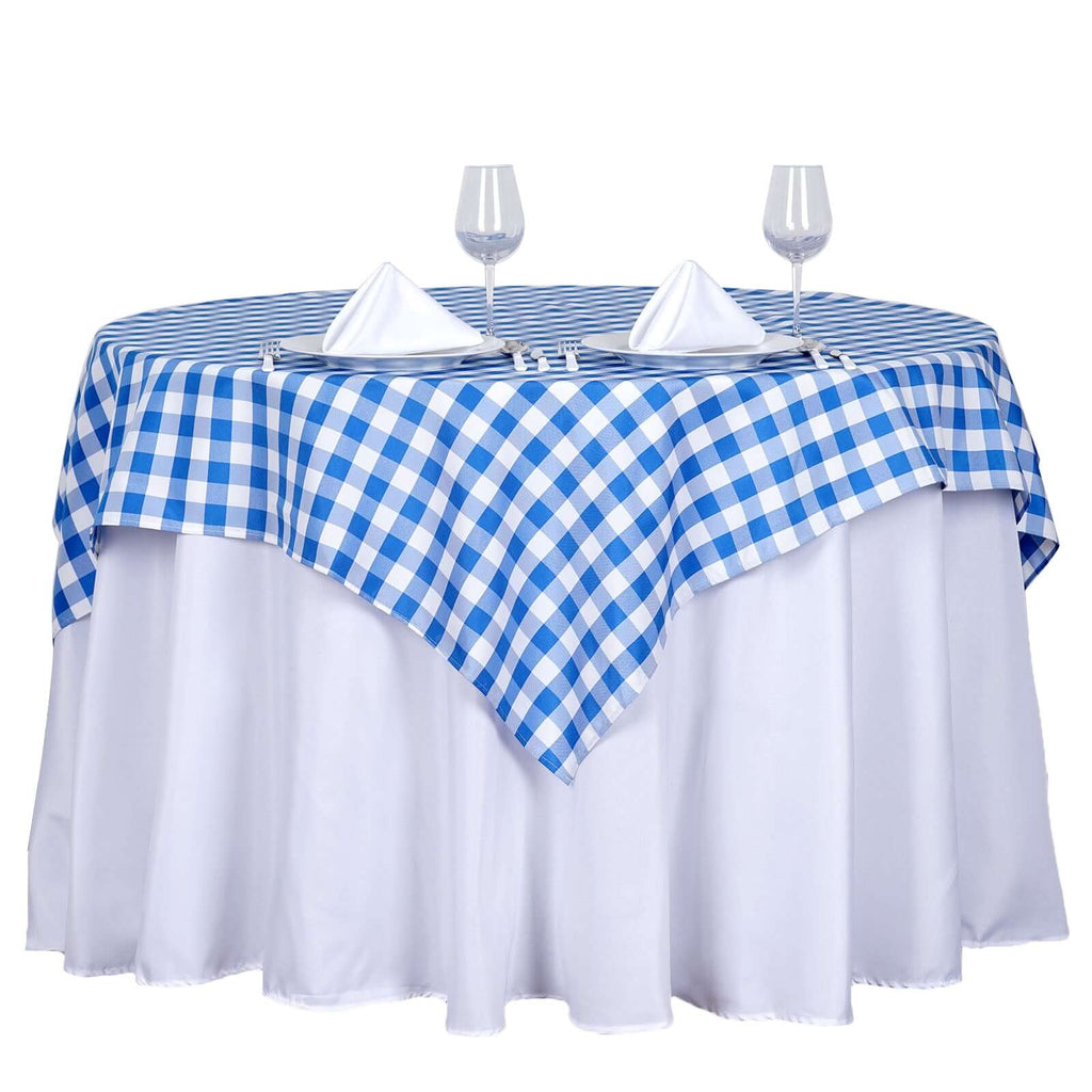 Polyester 54"x54" Table Overlay Square Tablecloth White/Blue - Checkered Buffalo Plaid Design for Casual Table Settings