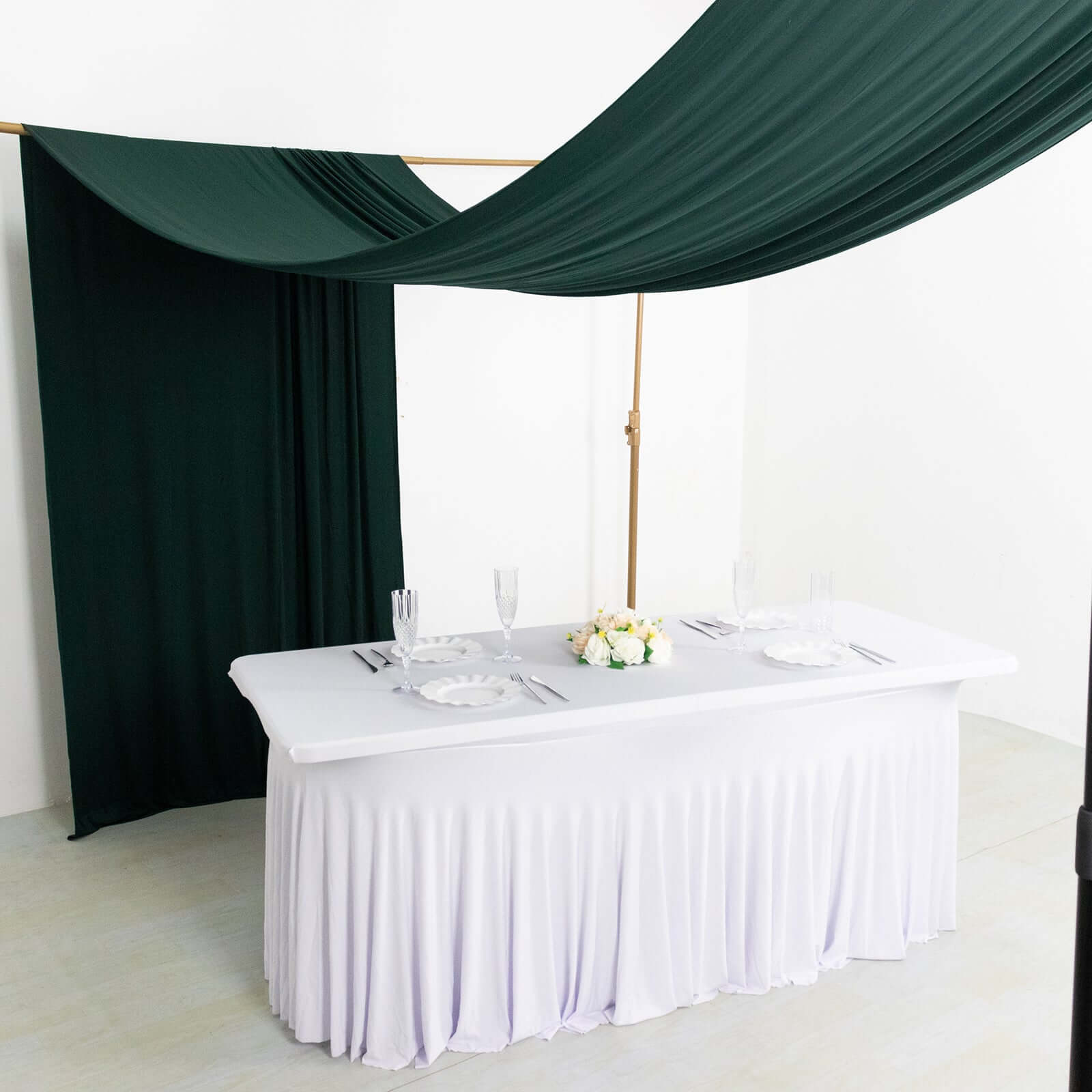 Hunter Emerald Green 4 - Way Stretch Spandex Event Curtain Drapes, Wrinkle Free Backdrop Event Panel with Rod Pockets - 5ftx18ft - Bell Racket Store