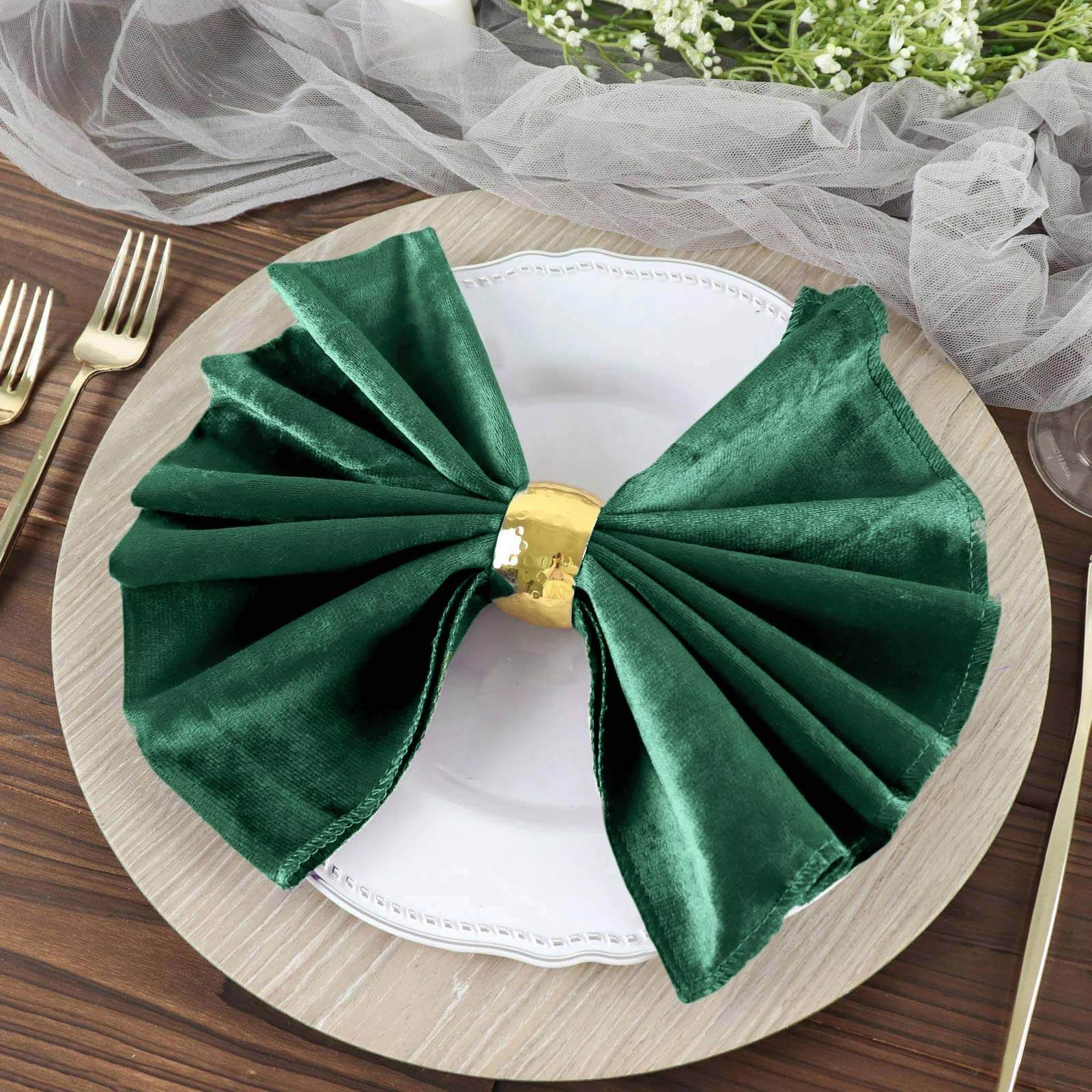 5 Pack Premium Velvet 20"x20" Napkins Hunter Emerald Green - Soft Sheen Finish Cloth Napkins