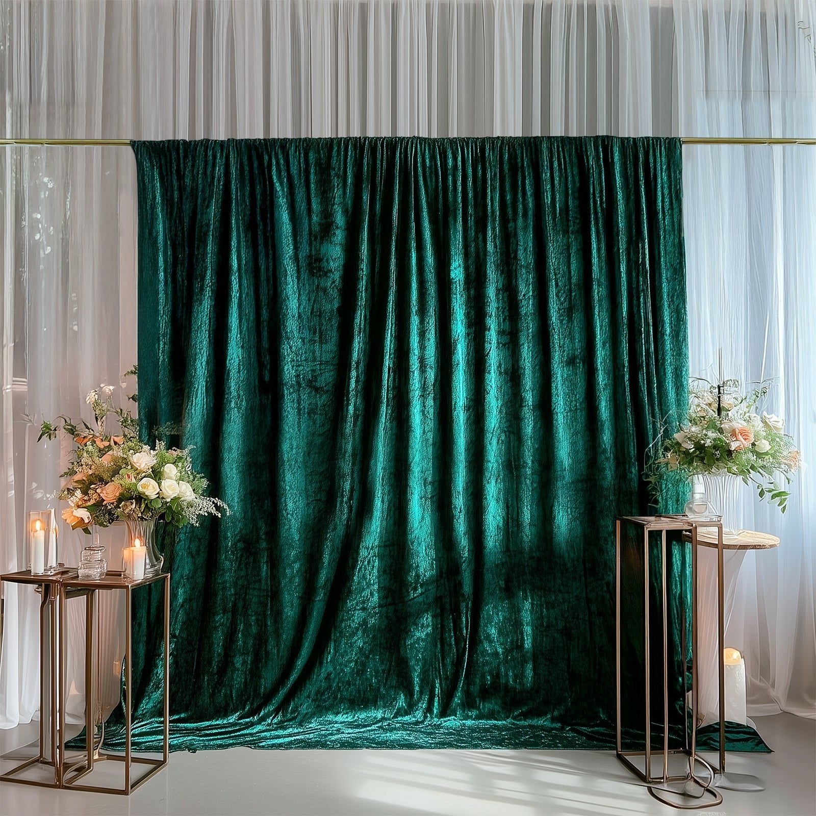 Hunter Emerald Green Crushed Velvet Backdrop Curtain â€“ 5ft x 10ft Event Drape with Rod Pocket, Privacy Panel for Photo Booths & Events - Bell Racket Store