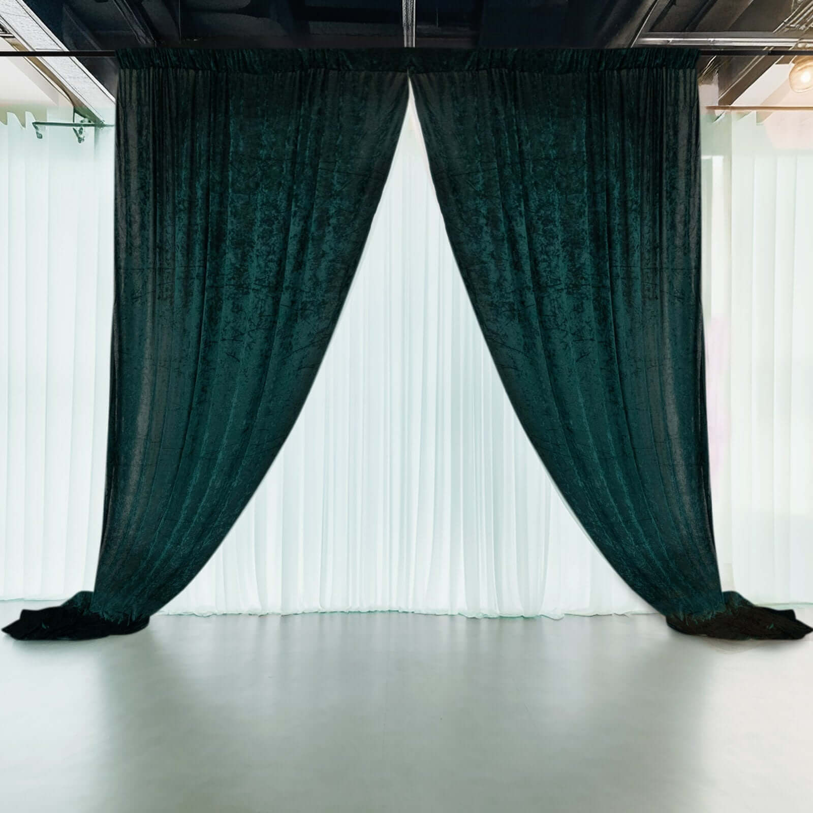 Hunter Emerald Green Crushed Velvet Backdrop Curtain â€“ 5ft x 12ft Event Drape with Rod Pocket, Privacy Panel for Photo Booths & Events - Bell Racket Store
