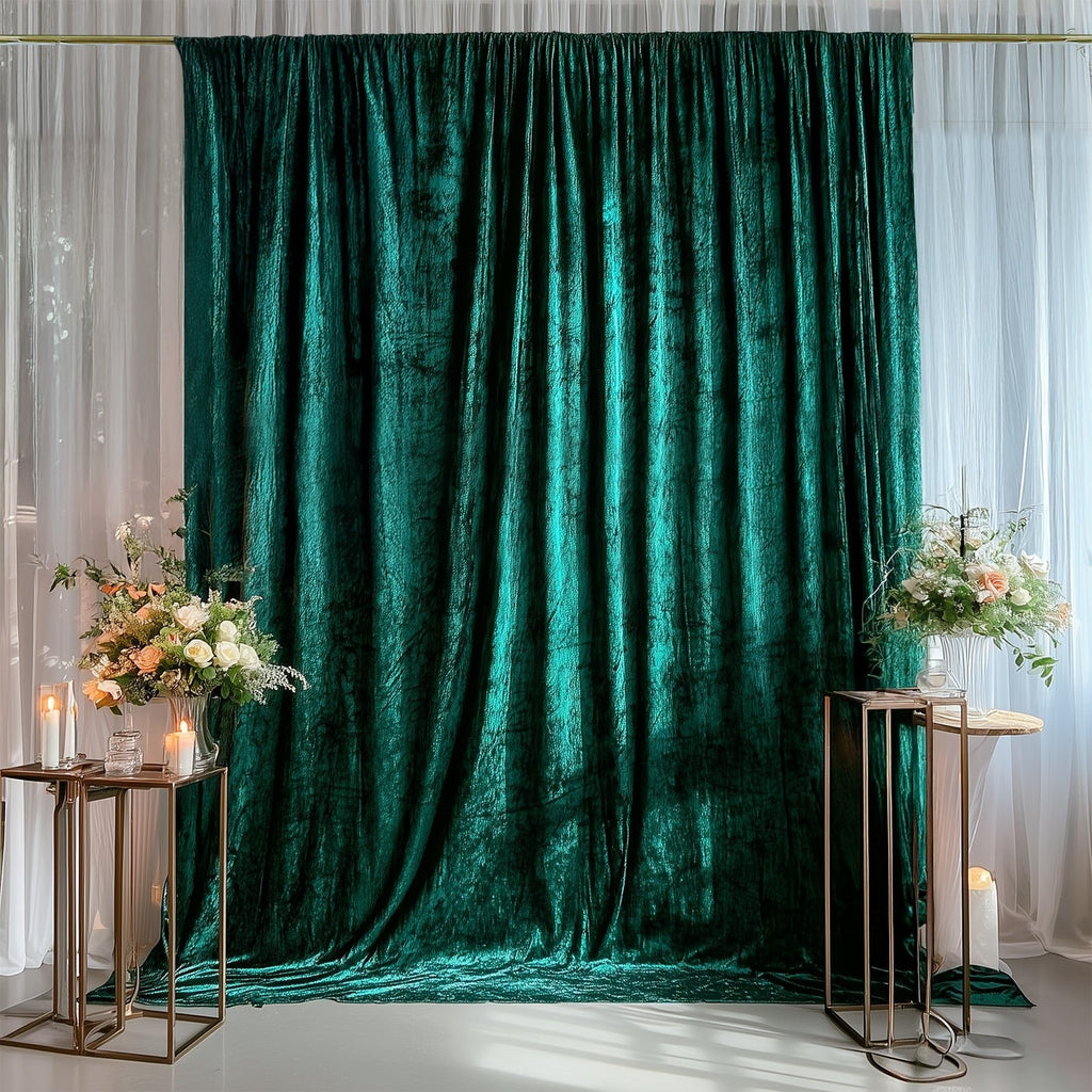Hunter Emerald Green Crushed Velvet Backdrop Curtain â€“ 5ft x 14ft Event Drape with Rod Pocket, Privacy Panel for Photo Booths & Events - Bell Racket Store