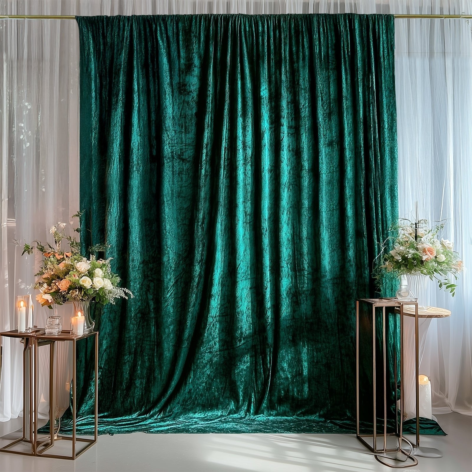 Hunter Emerald Green Crushed Velvet Backdrop Curtain â€“ 5ft x 14ft Event Drape with Rod Pocket, Privacy Panel for Photo Booths & Events - Bell Racket Store