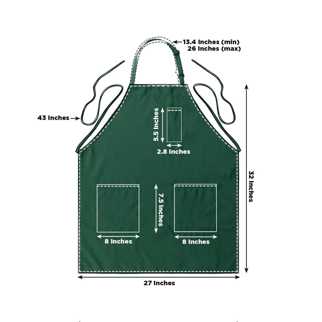 Hunter Emerald Green Premium Polyester Cooking Chef Apron with Adjustable Neck and Long Ties, Waterdrop Resistant 2 Pockets Unisex Kitchen Bib Apron - Bell Racket Store