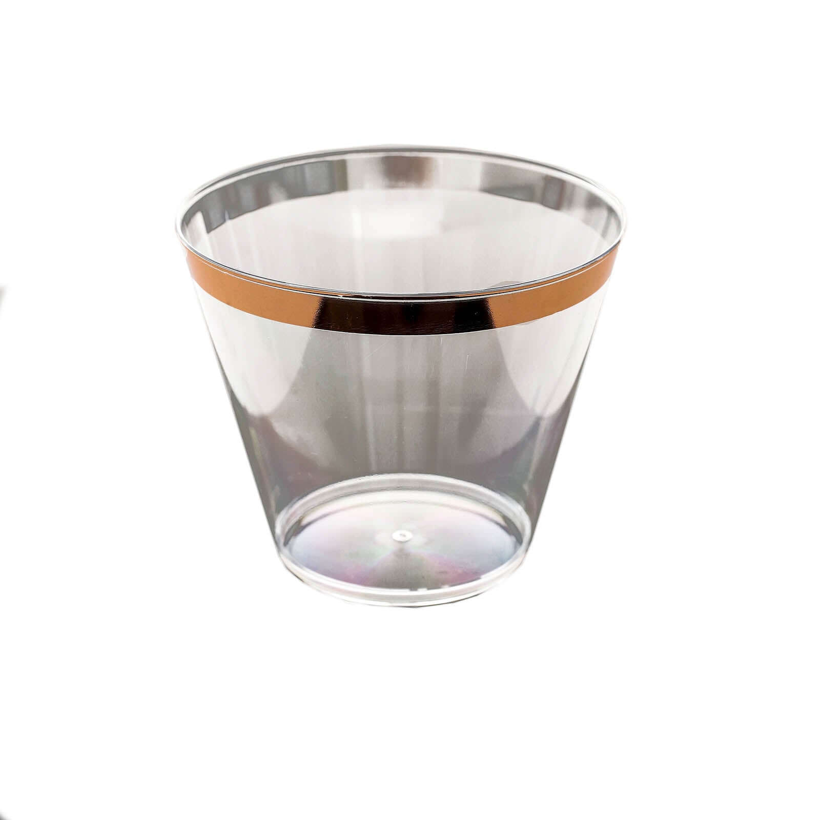 12-Pack Plastic Party Squat Cups Clear with Rose Gold Rim - Stylish Disposable Tumblers for Banquets & Special Occasions 10oz