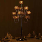 Metal Crystal Beaded Candelabra Silver 13 Arm Design - Table Centerpiece for Events 40"