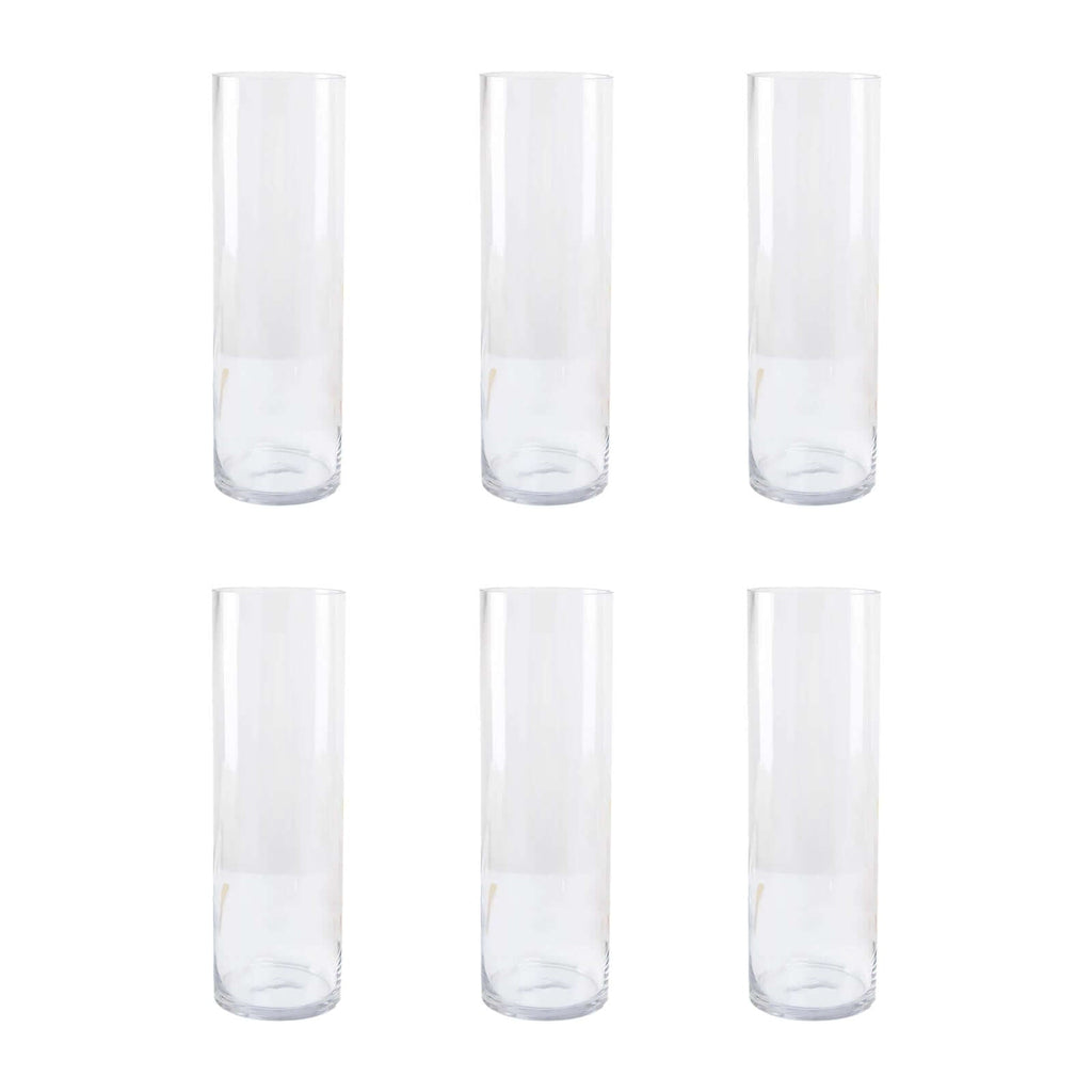 6-Pack Glass Flower Vases Cylinder Design Heavy Duty Clear - Stylish Centerpieces for Weddings 14"