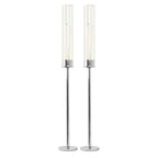 2-Pack Silver Metal Taper Candlestick Holders, Clear Glass Hurricane Candle Stands With Chimney Candle Shades 24"