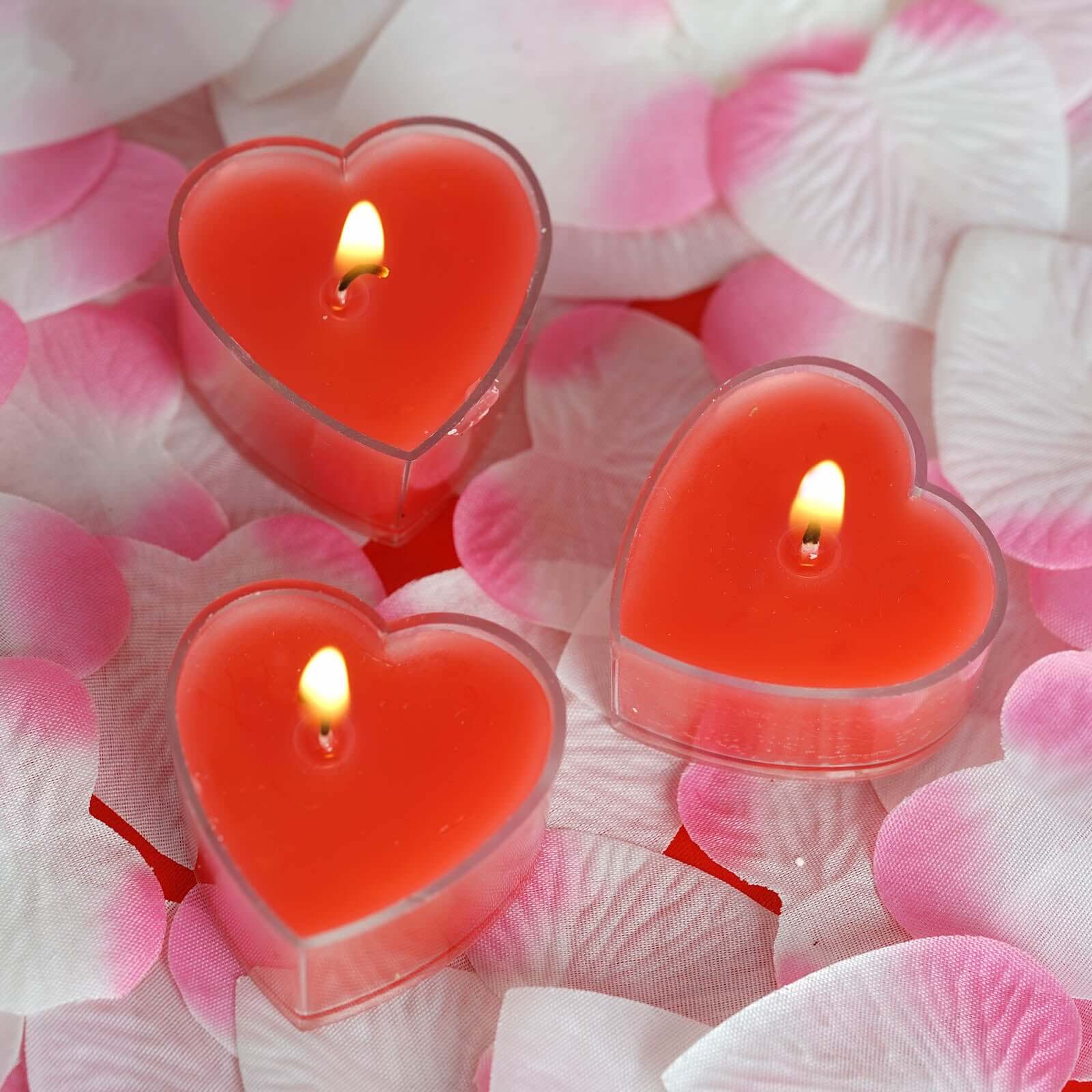 12-Pack Tealight Candles Heart Shaped Design Red - Valentines Decor for Romantic Settings Mini