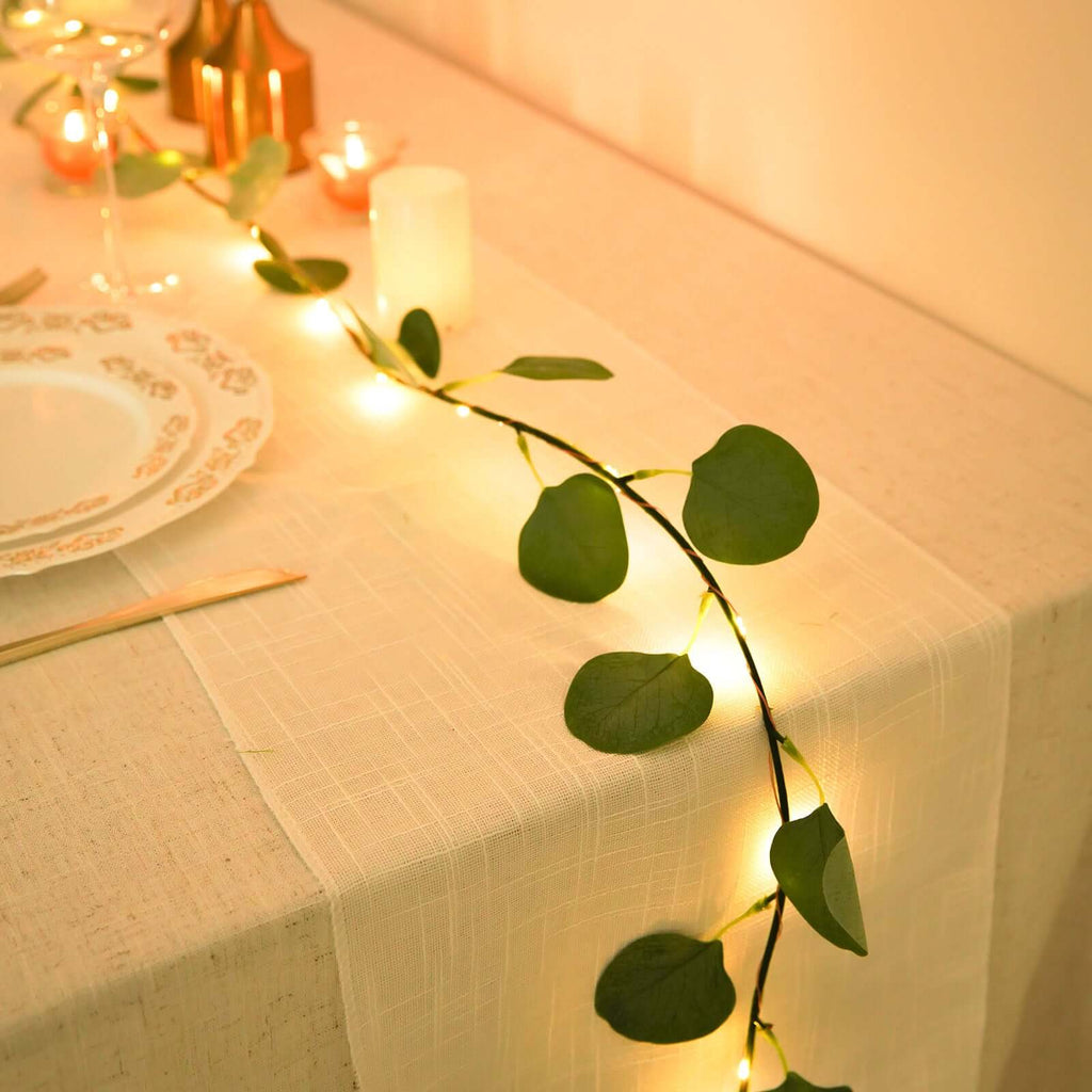 20 LED Vine String Lights Eucalyptus Leaf Design Green Warm White - Battery Operated Home DÃ©cor 7ft