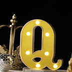 3D Marquee Letter "Q" Warm White 7 LED Lights Gold - Chic Light-Up Decor for Events 6"