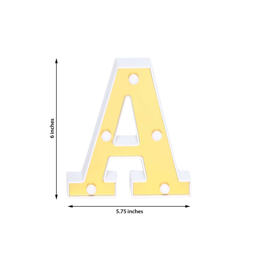 3D Marquee Letter "A" Warm White 5 LED Lights Gold - Chic Light-Up Decor for Events 6"