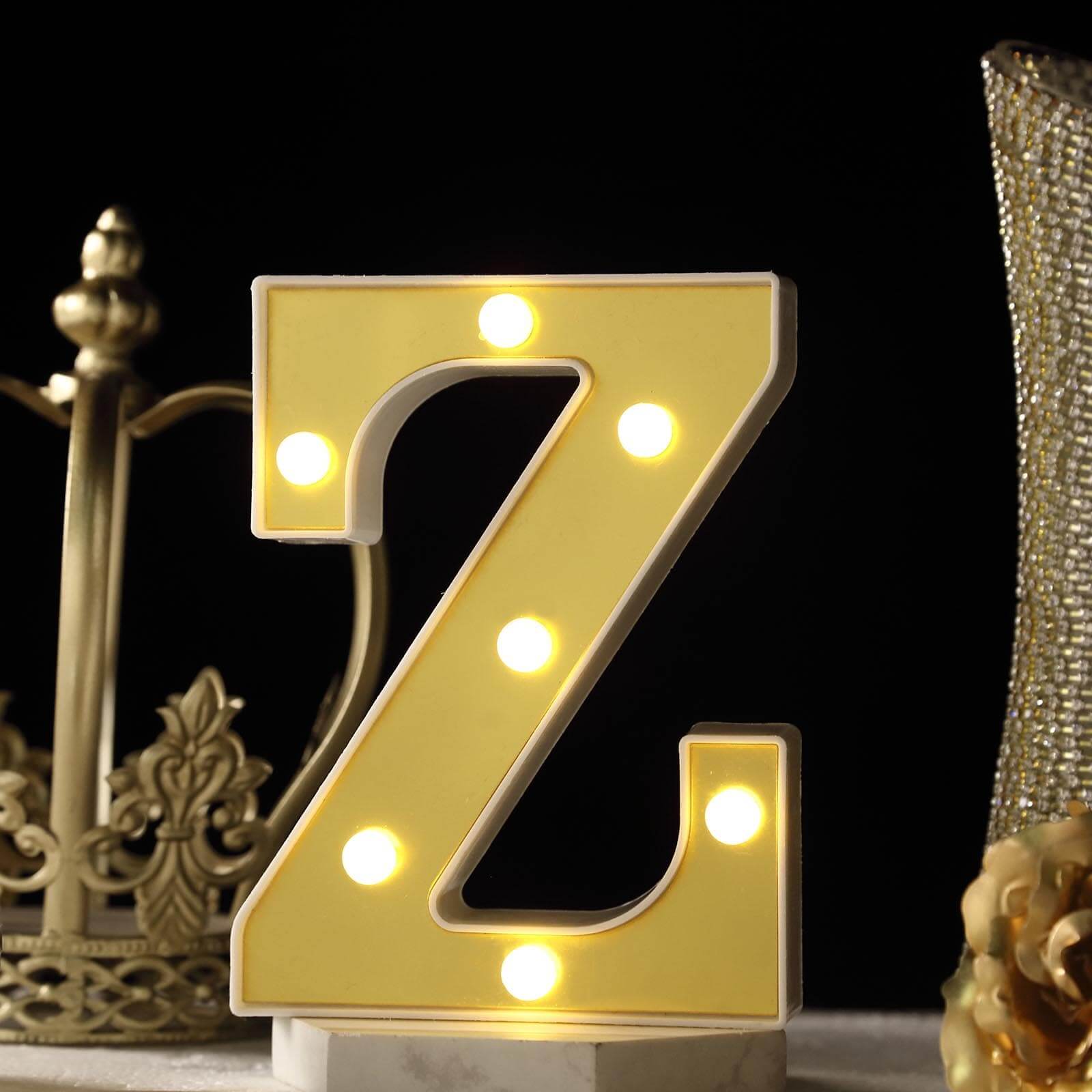 3D Marquee Letter "Z" Warm White 7 LED Lights Gold - Chic Light-Up Decor for Events 6"