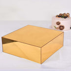 Acrylic Cake Box Stand Pedestal Riser Mirror Finish Gold - Display for Desserts and Events 14"x14"