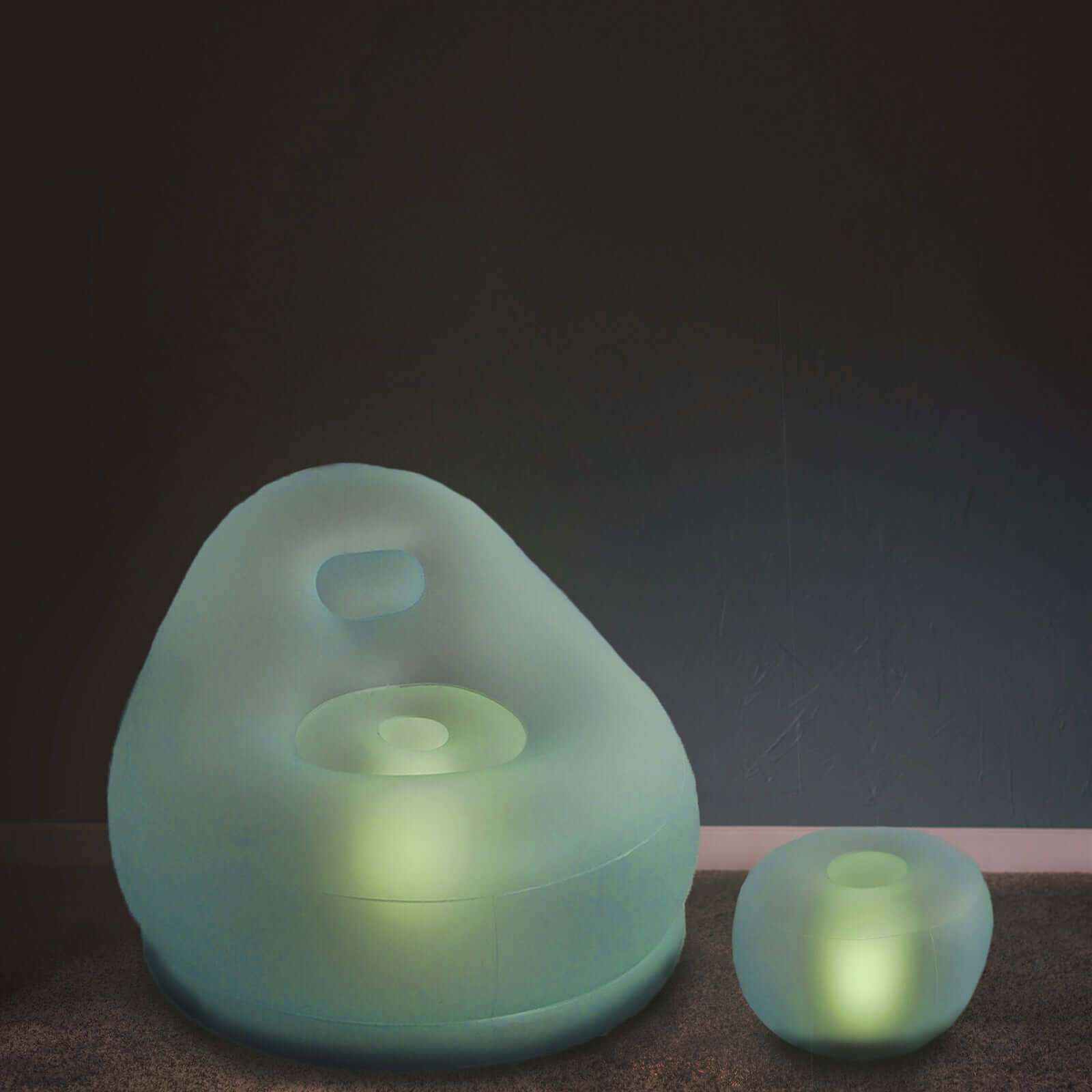 22" Color Changing LED Light Up Inflatable Pouf Ottoman, Waterproof Illuminated Remote Battery Operated Furniture