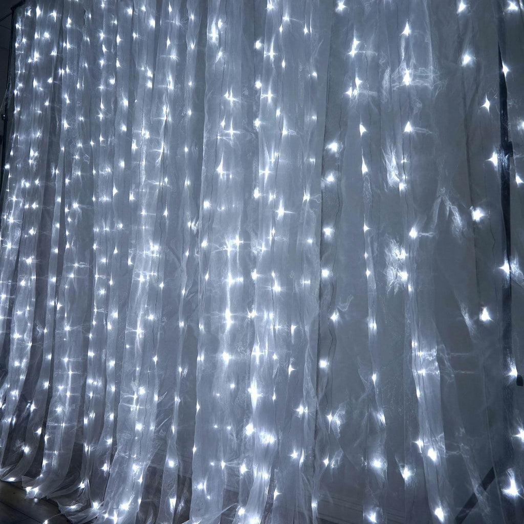 20ftx10ft White Sheer Organza w Cool LED Lights Decorative Curtain Panel