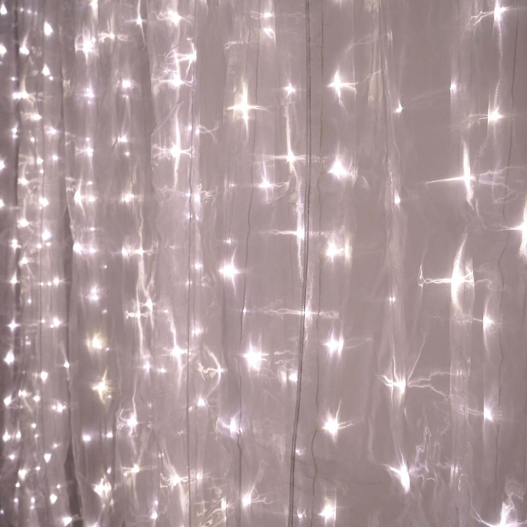 20ftx10ft White Sheer Organza w Warm LED Lights Decorative Curtain Panel