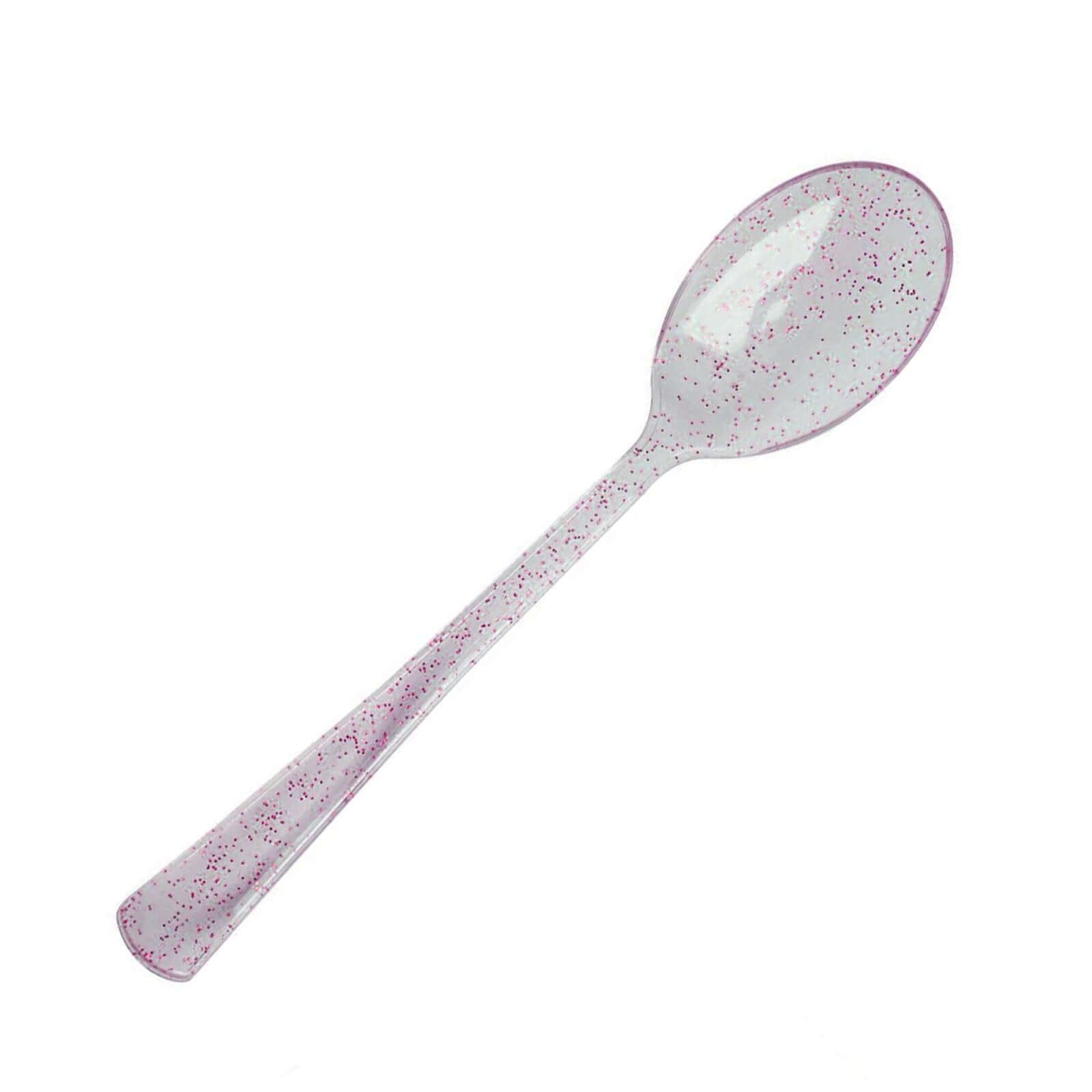 25-Pack Plastic Spoons Transparent Blush Glitter Classic Heavy Duty - Decorative Disposable Tableware 7"