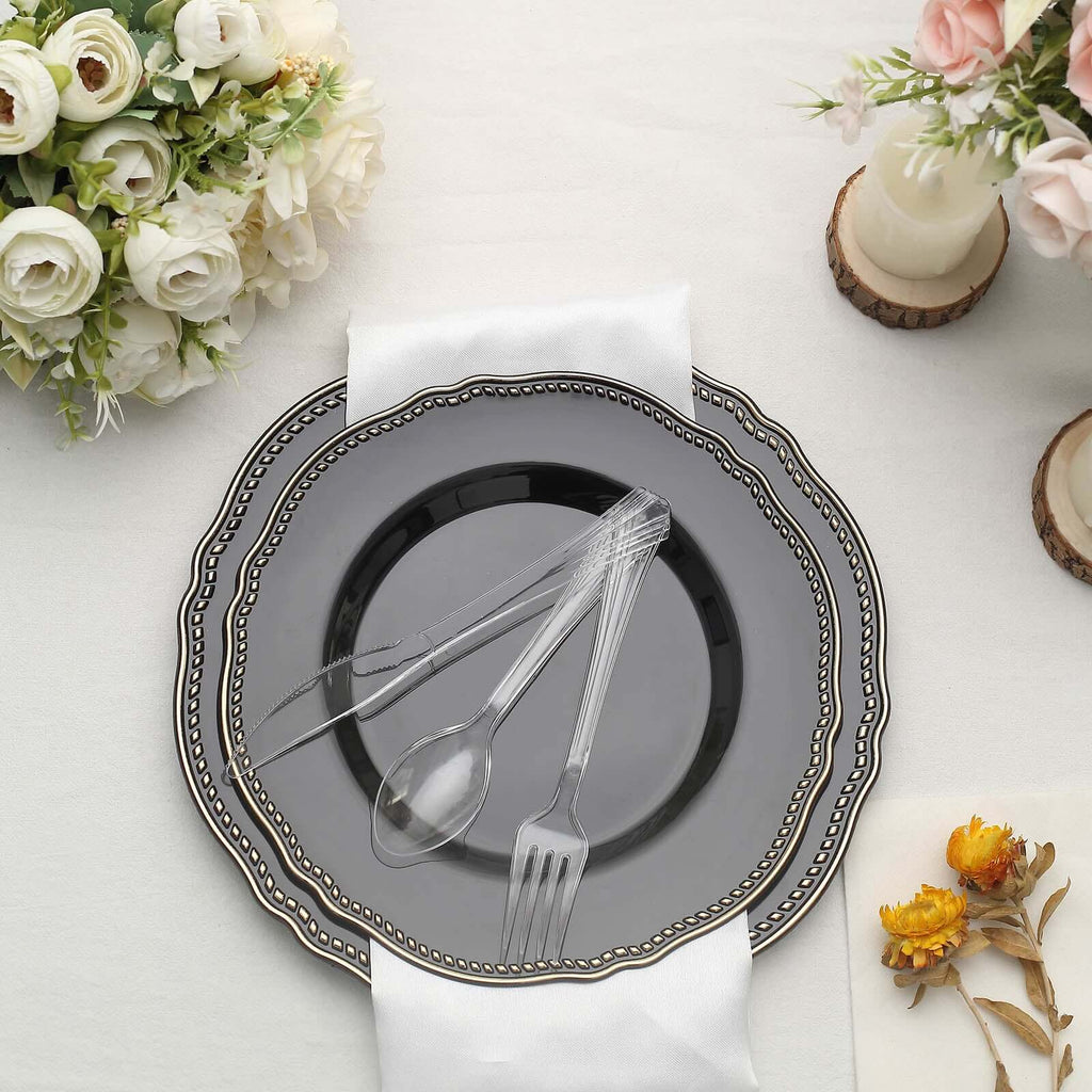 24-Pack Plastic Silverware Set with Fan Flared Tip Handle Clear - Heavy Duty Disposable Utensils 7"