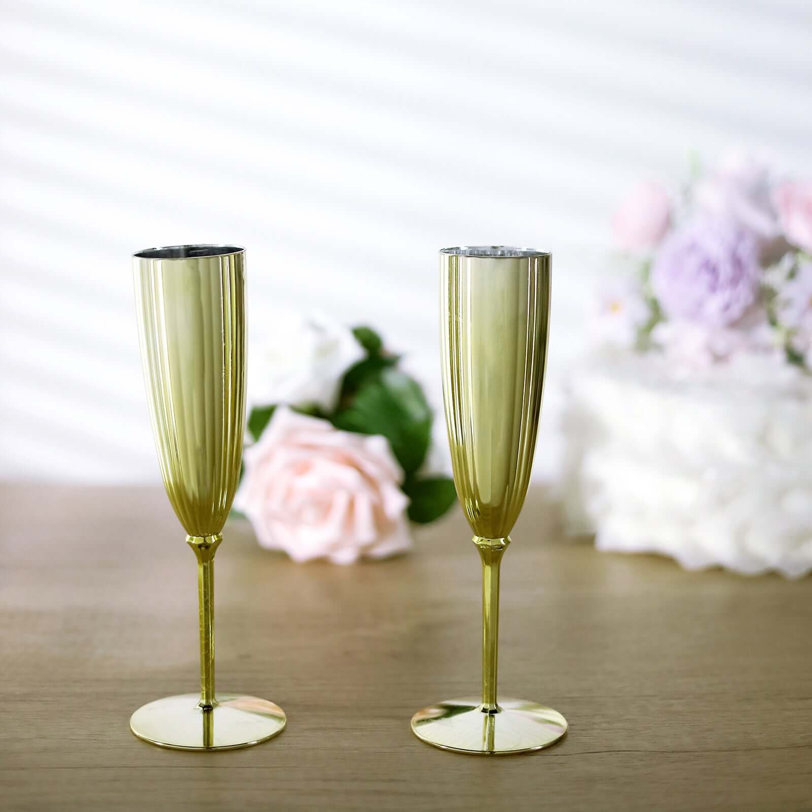 6-Pack Plastic Champagne Flutes in Metallic Gold - Classy Disposable Champagne Glasses for Toasting & Cocktail Parties 5oz
