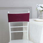 5 Pack Stretch Spandex Chair Sashes Burgundy - Reusable Chair Bands with Silver Diamond Ring Slide Buckle 5"x14"