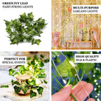 7ft Warm White 20 LED Green Silk Ivy Garland Vine String Lights, Battery Operated Fairy Lights