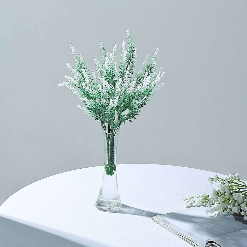 4 Bushes 14" Green White Artificial Lavender Flower Plant Stems Greenery
