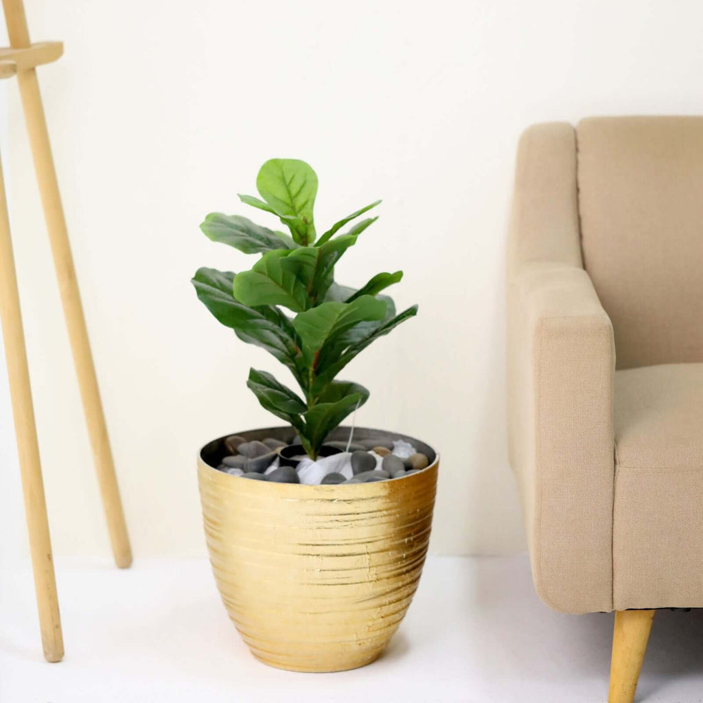 12" Metallic Gold Textured Finish Large Indoor Flower Plant Pot, Decorative Indoor Outdoor Planter