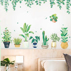 Green Tropical Potted Plants Planters with Hanging Leaves Wall Decals, Peel and Stick Decor Stickers