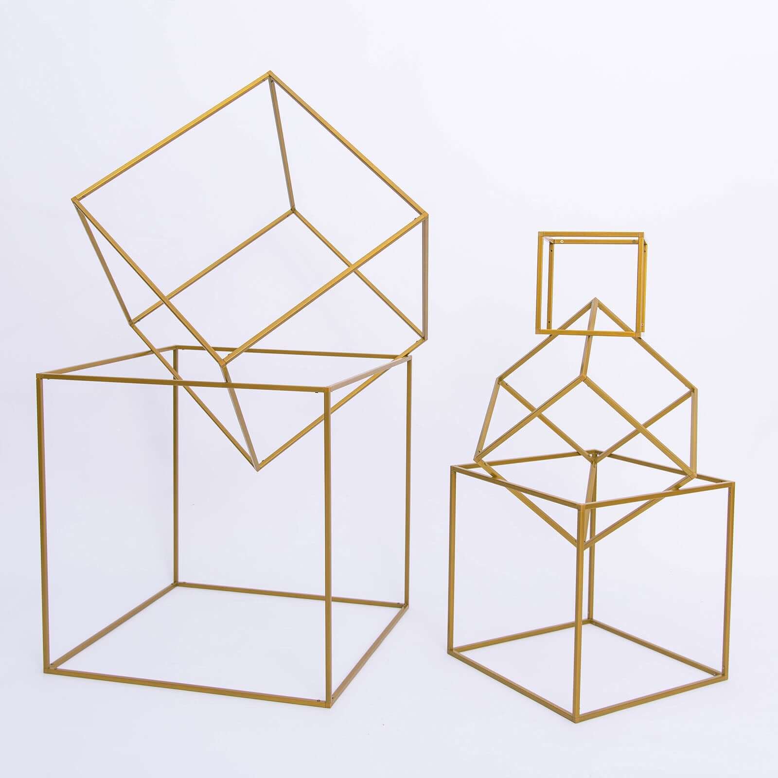 2-Pack Metal Flower Stands Gold Geometric Wedding Centerpieces Square Frame - Durable Display 12"