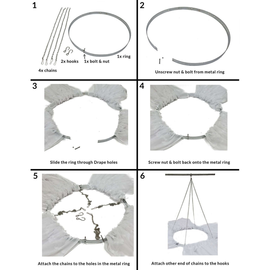30" Hanging Hoop Ring Hardware For 12-Panel Ceiling Drapes and FREE Tool Kit