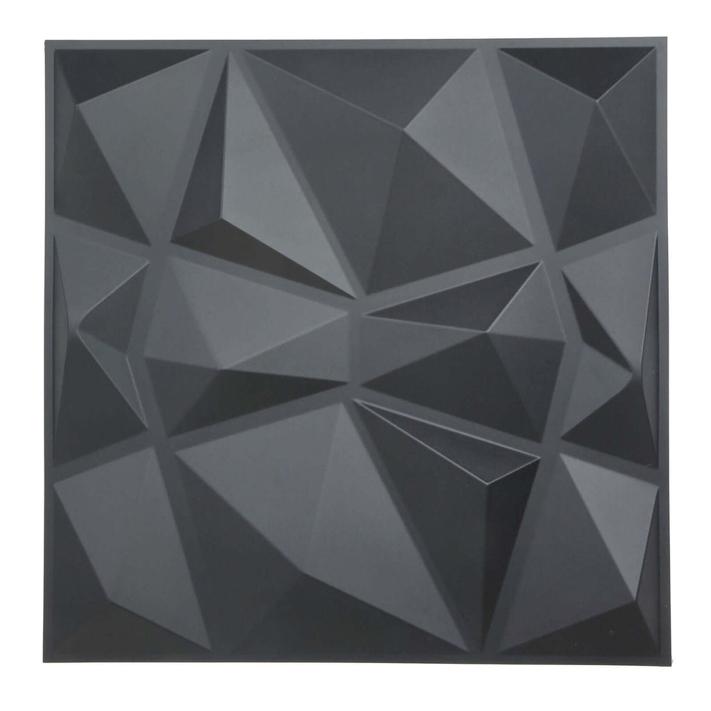 12 Pack 20"x20" Matte Black 3D Texture PVC Diamond Design Wall Tiles, Stick On Waterproof Wall Panels