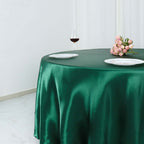 Satin 132" Round Tablecloth Hunter Emerald Green - Stylish Seamless Table Cover