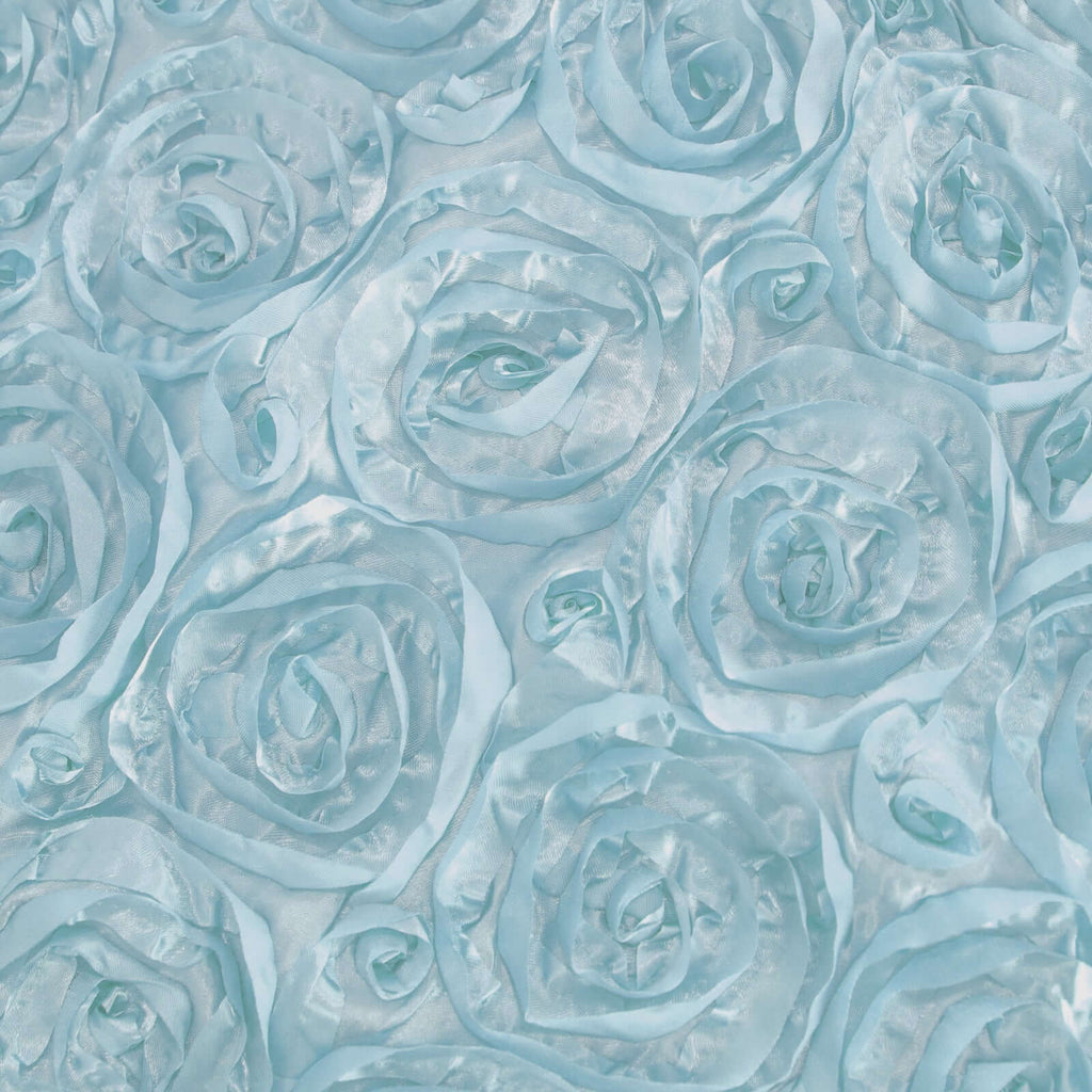 Satin 90"x132" Rectangle Tablecloth Light Blue - Grandiose 3D Rosette Seamless Table Cover