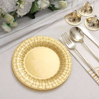 10 Pack 7" Gold Basketweave Rim Plastic Salad Dessert Plates, Round Disposable Appetizer Plates