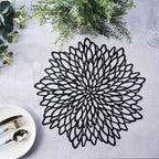 6-Pack Dining Table Mats Floral Design Black - Metallic Vinyl Round Non-Slip Mats for Tables 15"